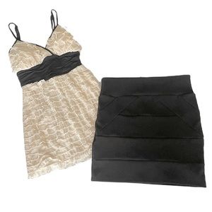 ARDEN B • Tiered Ruffle Cami Top / Black Banded Stretch Mini Skirt Set • Small